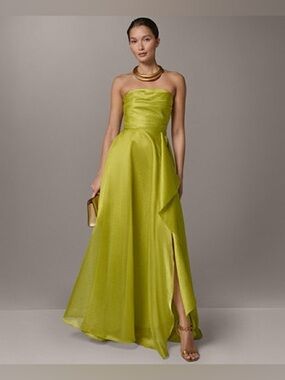 Donna Karan NY Strapless Surplus Satin Ball Gown Chartreuse Lime Large DL2